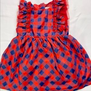 Girls Navy & Red Checkered Dress